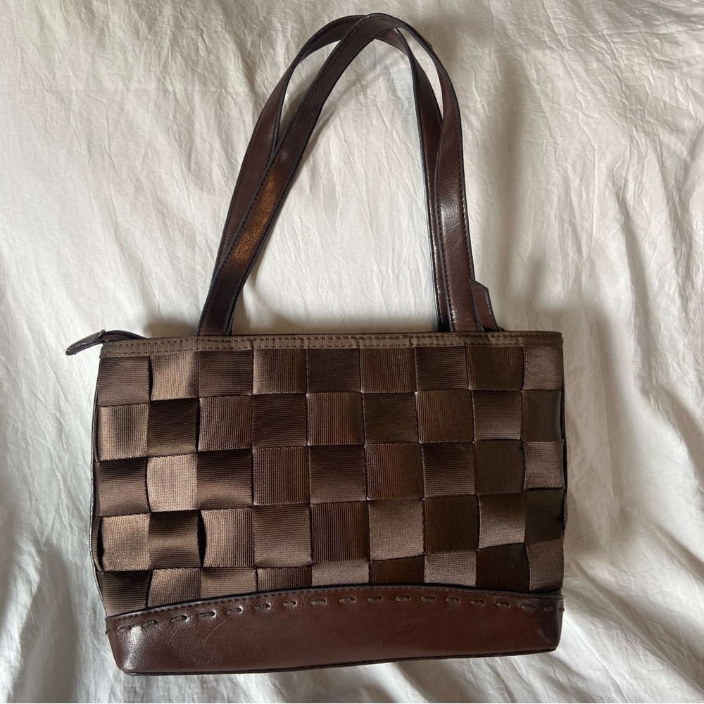 Vintage Y2K Brown Leather Seatbelt Shoulder Bag Purse Handbag